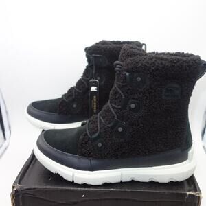 NEW Sorel Explorer Next Joan Cozy Boot Shoes  BLACK  White Women's Size 5.5